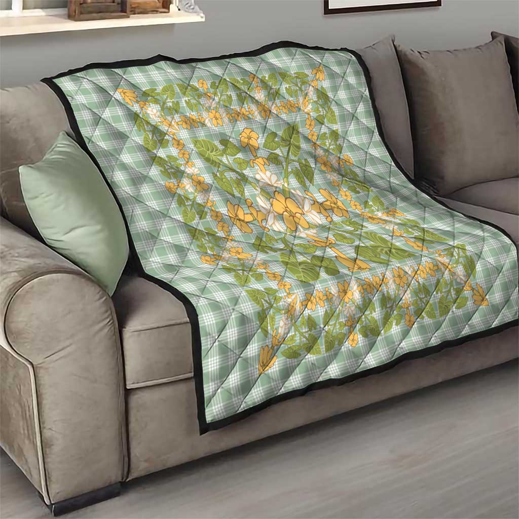 Squares Puakenikeni and Kalo Quilt Turquoise Palaka Hawaiian Quilt Pattern - Polynesian Pride