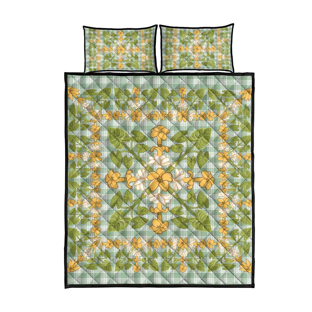 Squares Puakenikeni and Kalo Quilt Bed Set Turquoise Palaka Hawaiian Quilt Pattern LT9 - Polynesian Pride