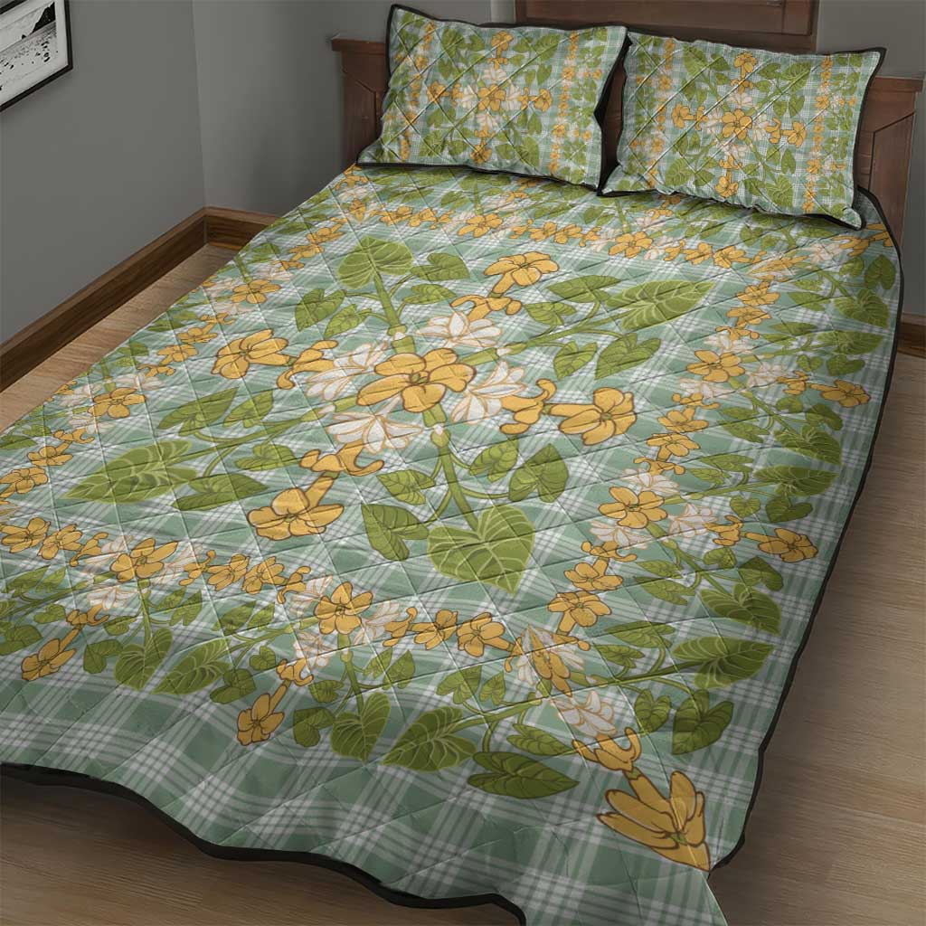 Squares Puakenikeni and Kalo Quilt Bed Set Turquoise Palaka Hawaiian Quilt Pattern LT9 - Polynesian Pride