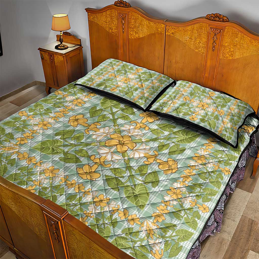 Squares Puakenikeni and Kalo Quilt Bed Set Turquoise Palaka Hawaiian Quilt Pattern LT9 - Polynesian Pride