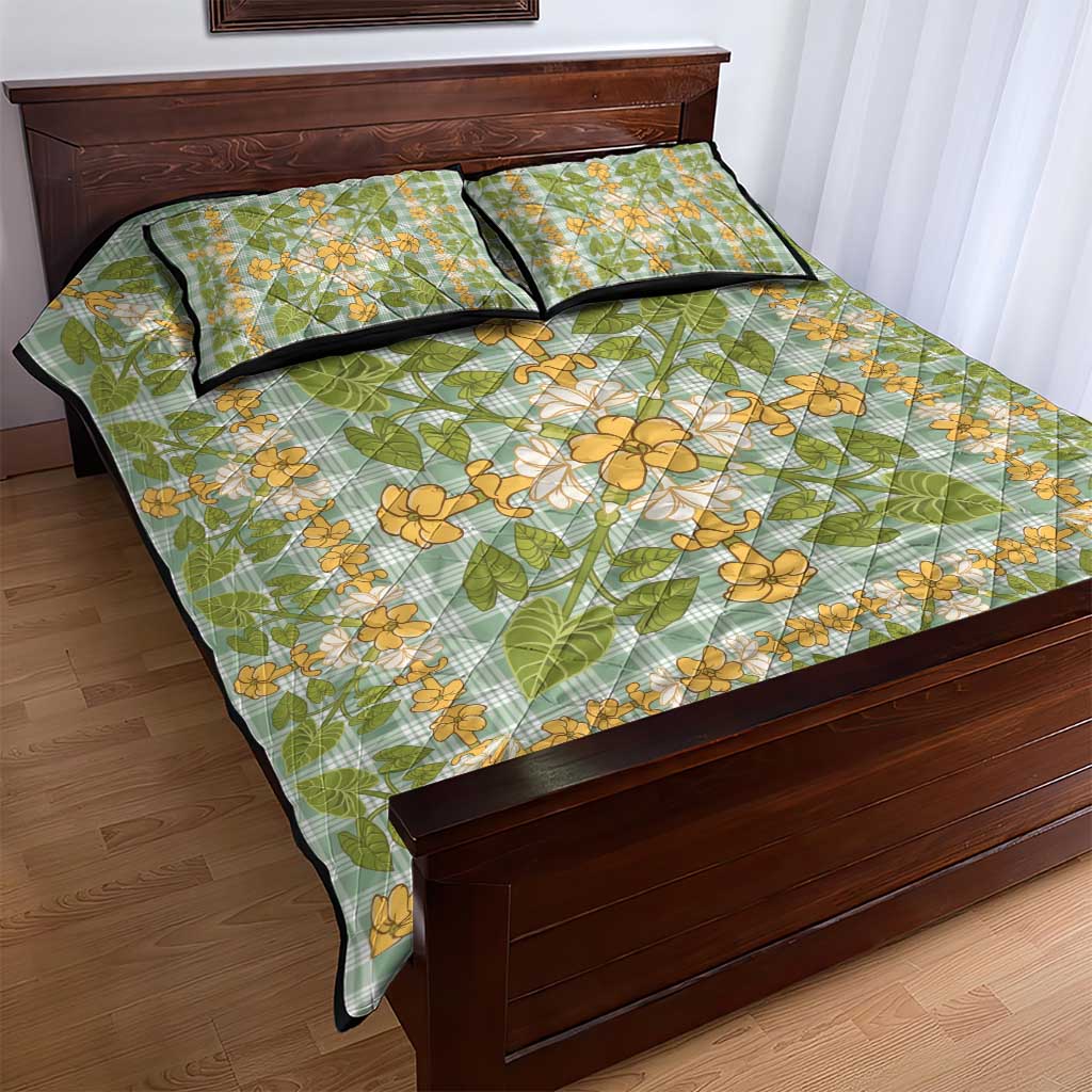 Squares Puakenikeni and Kalo Quilt Bed Set Turquoise Palaka Hawaiian Quilt Pattern LT9 - Polynesian Pride