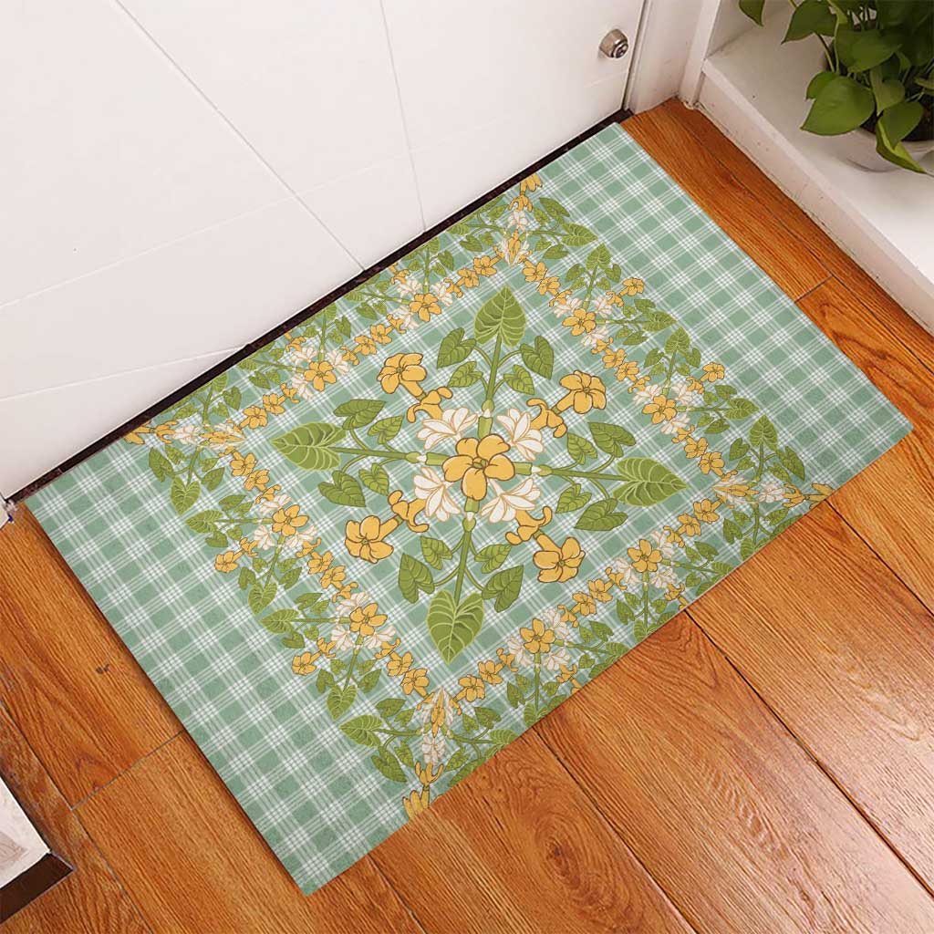 Squares Puakenikeni and Kalo Rubber Doormat Turquoise Palaka Hawaiian Quilt Pattern LT9 - Polynesian Pride