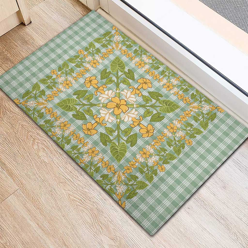 Squares Puakenikeni and Kalo Rubber Doormat Turquoise Palaka Hawaiian Quilt Pattern LT9 - Polynesian Pride