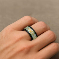 Squares Puakenikeni and Kalo Spinner Ring Turquoise Palaka Hawaiian Quilt Pattern - Polynesian Pride