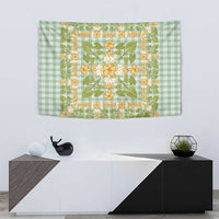 Squares Puakenikeni and Kalo Tapestry Turquoise Palaka Hawaiian Quilt Pattern - Polynesian Pride