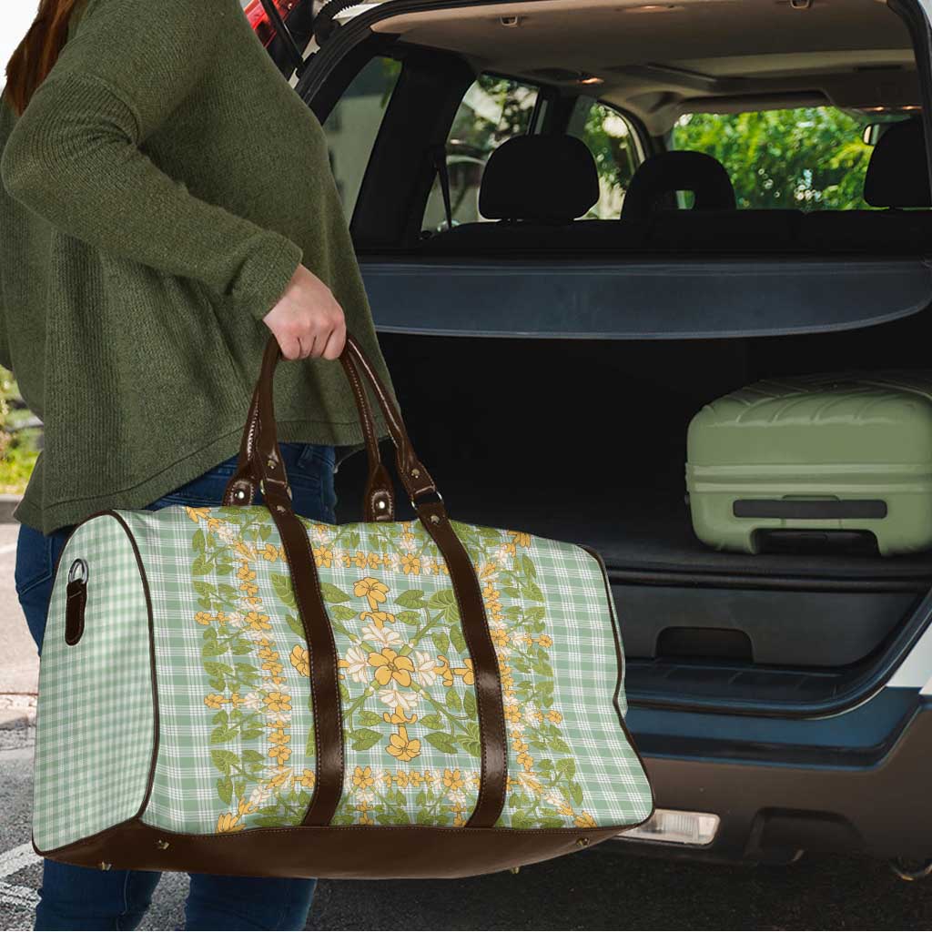 Squares Puakenikeni and Kalo Travel Bag Turquoise Palaka Hawaiian Quilt Pattern - Polynesian Pride