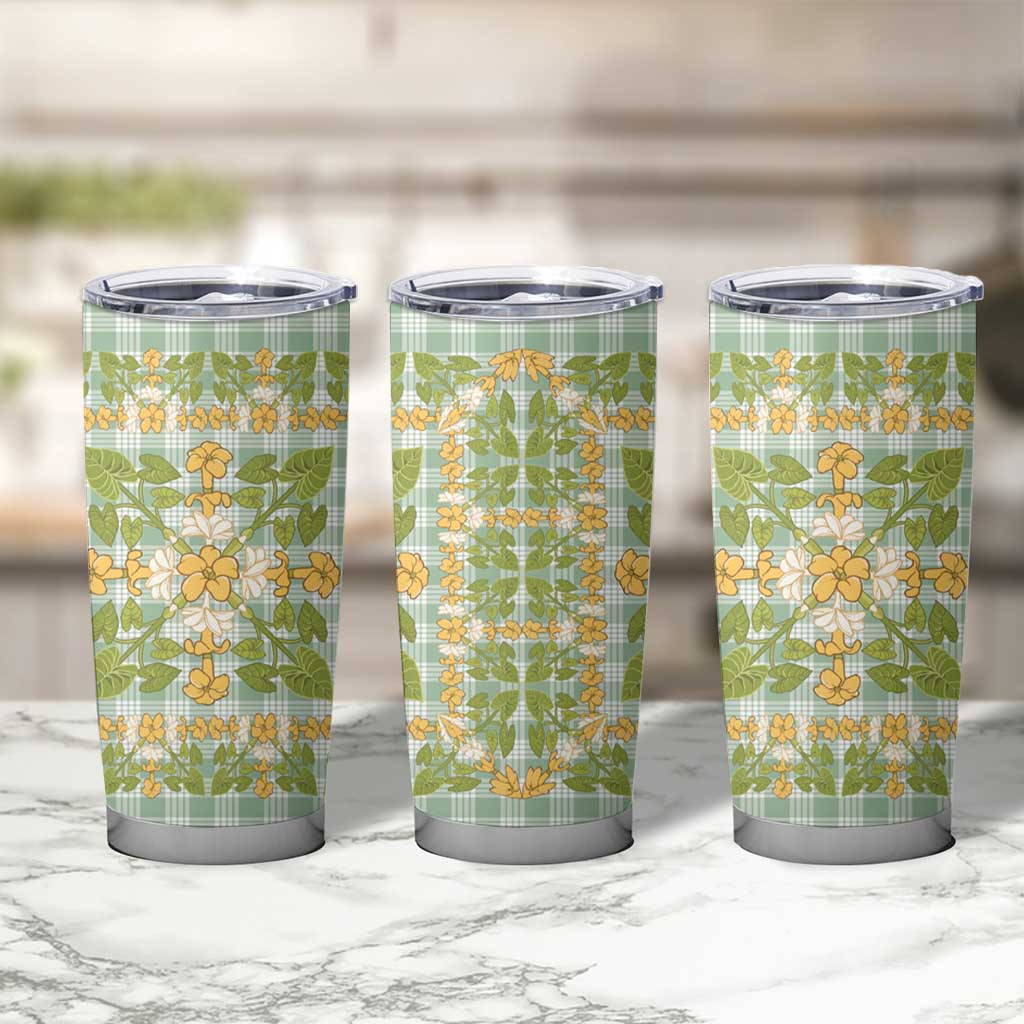 Squares Puakenikeni and Kalo Tumbler Cup Turquoise Palaka Hawaiian Quilt Pattern - Polynesian Pride