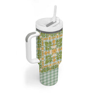Squares Puakenikeni and Kalo Tumbler With Handle Turquoise Palaka Hawaiian Quilt Pattern LT9 - Polynesian Pride