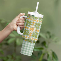 Squares Puakenikeni and Kalo Tumbler With Handle Turquoise Palaka Hawaiian Quilt Pattern LT9 - Polynesian Pride