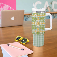 Squares Puakenikeni and Kalo Tumbler With Handle Turquoise Palaka Hawaiian Quilt Pattern LT9 - Polynesian Pride