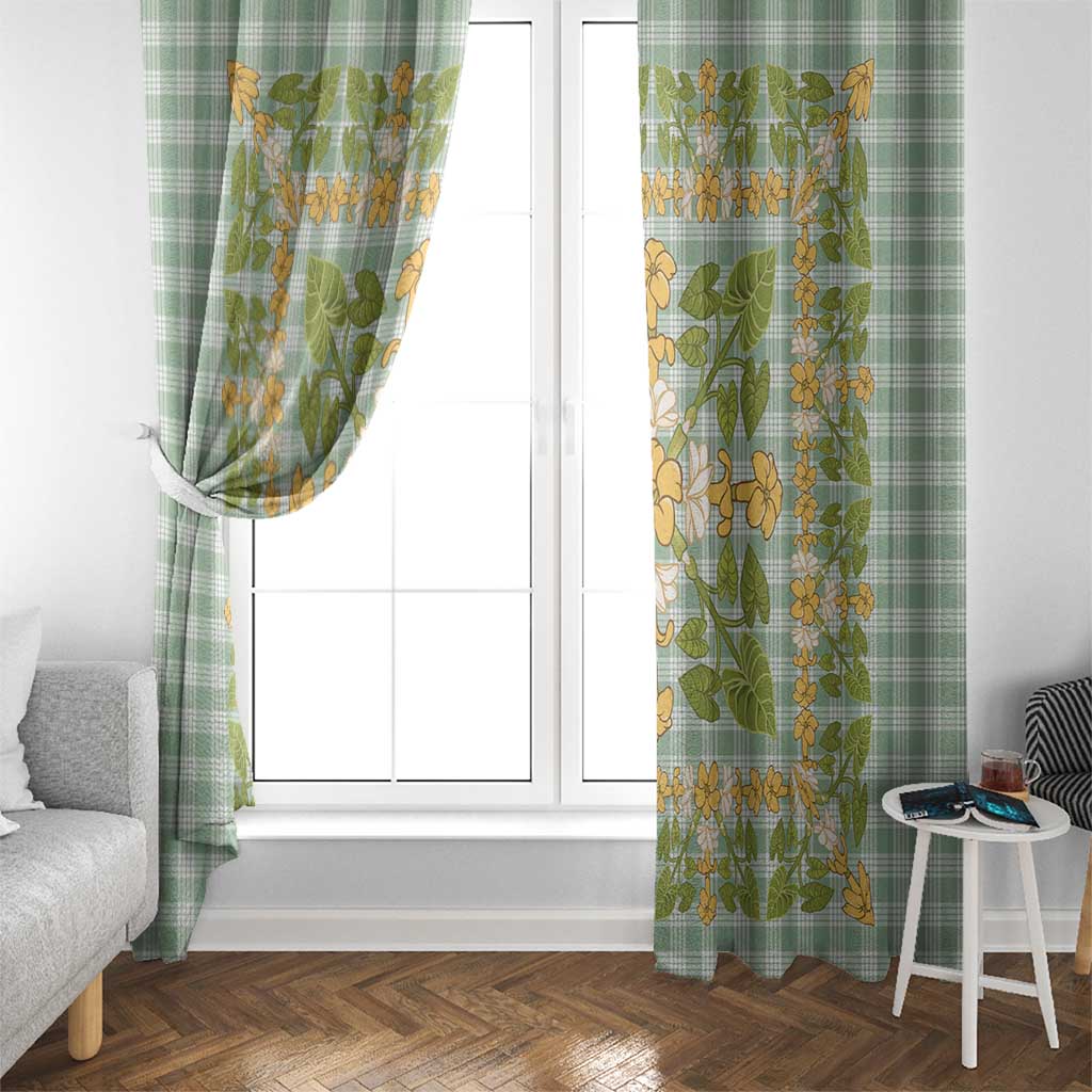 Squares Puakenikeni and Kalo Window Curtain Turquoise Palaka Hawaiian Quilt Pattern - Polynesian Pride