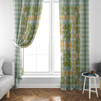 Squares Puakenikeni and Kalo Window Curtain Turquoise Palaka Hawaiian Quilt Pattern - Polynesian Pride