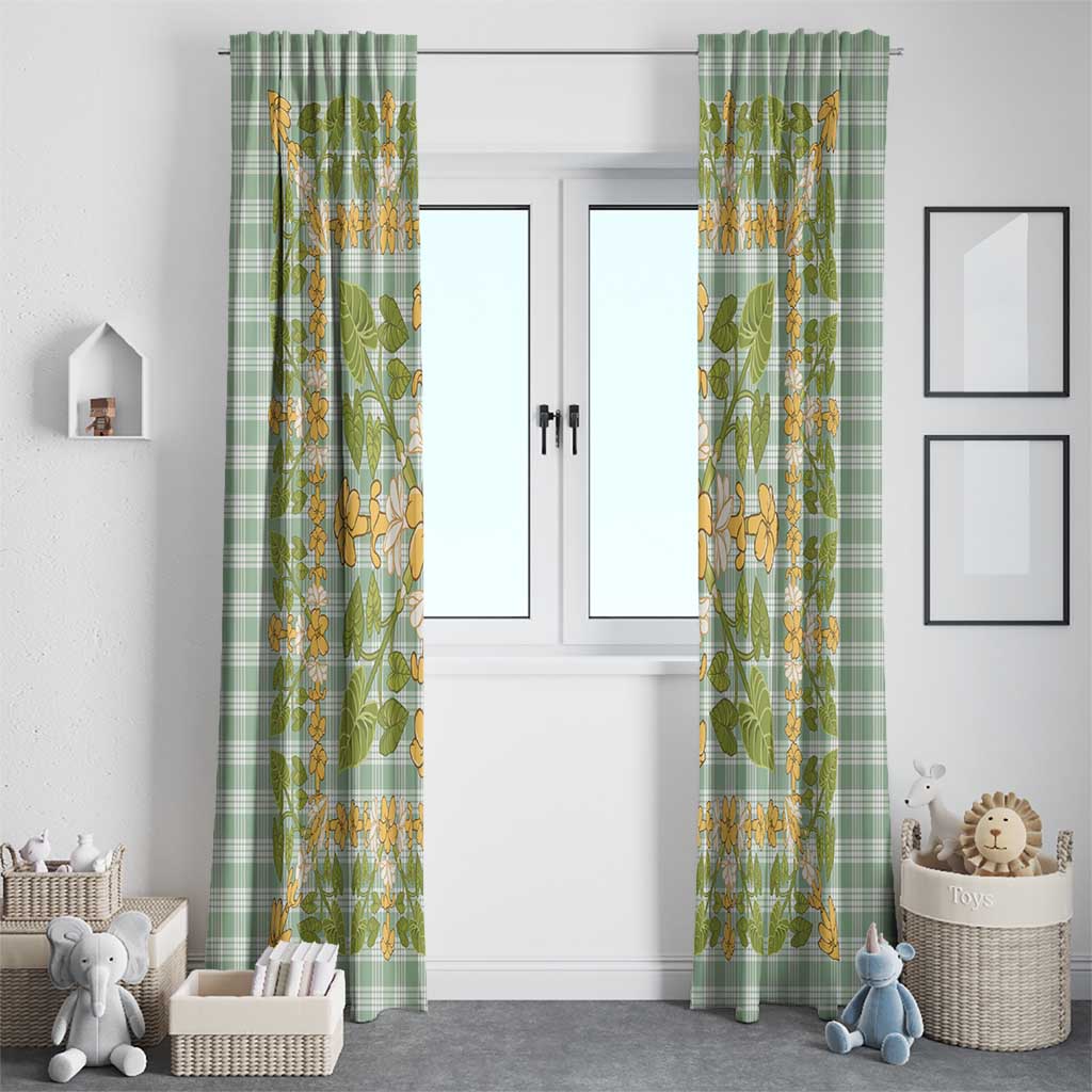 Squares Puakenikeni and Kalo Window Curtain Turquoise Palaka Hawaiian Quilt Pattern - Polynesian Pride