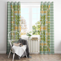 Squares Puakenikeni and Kalo Window Curtain Turquoise Palaka Hawaiian Quilt Pattern - Polynesian Pride