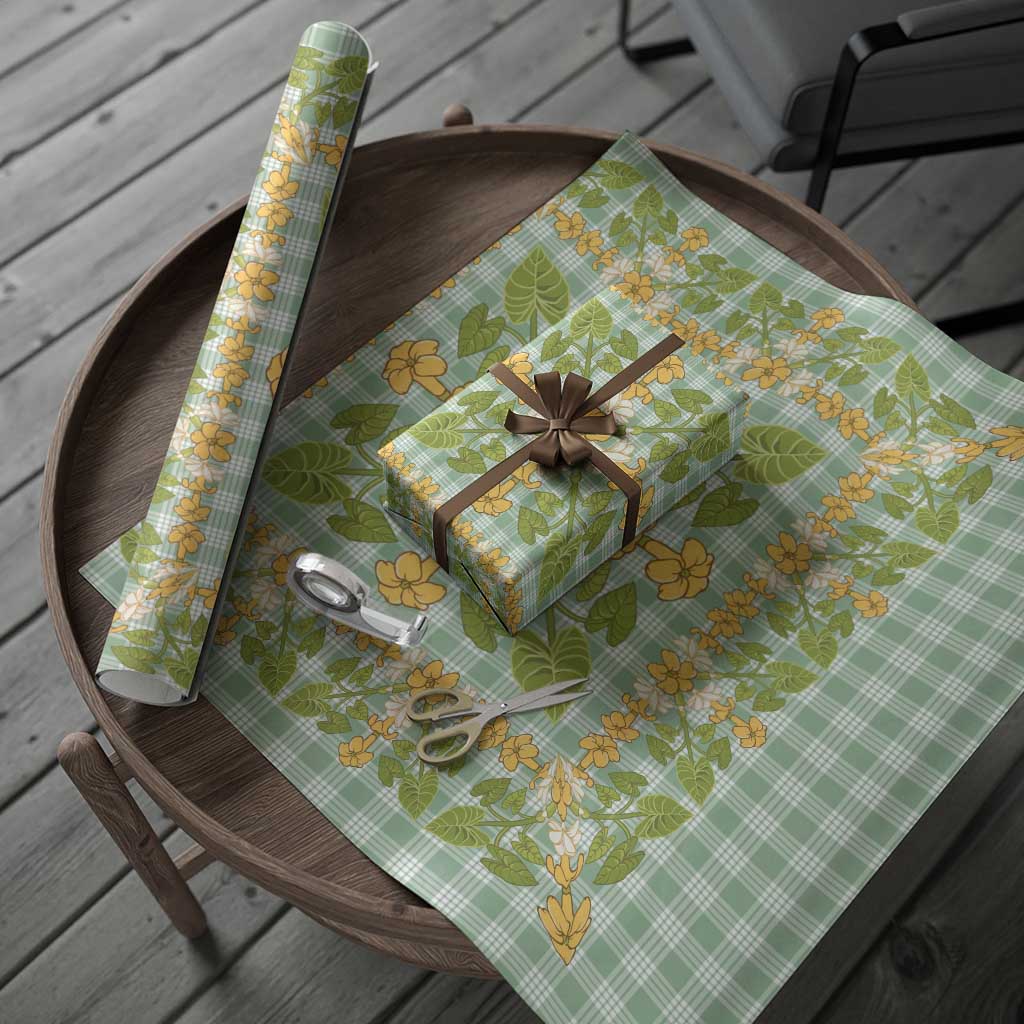 Squares Puakenikeni and Kalo Wrapping Paper Turquoise Palaka Hawaiian Quilt Pattern - Polynesian Pride
