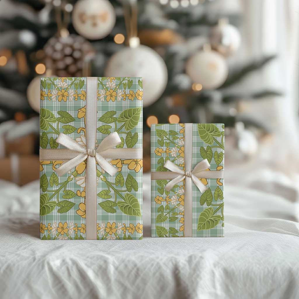 Squares Puakenikeni and Kalo Wrapping Paper Turquoise Palaka Hawaiian Quilt Pattern - Polynesian Pride