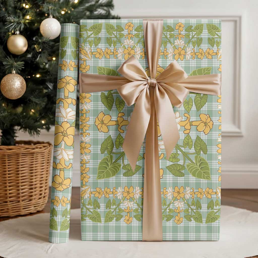 Squares Puakenikeni and Kalo Wrapping Paper Turquoise Palaka Hawaiian Quilt Pattern - Polynesian Pride