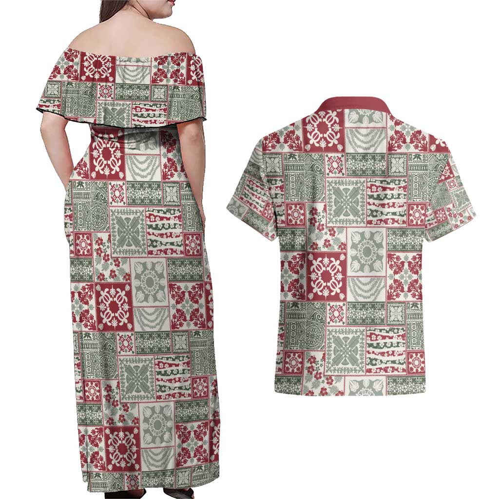 Mele Kalikimaka Hawaii Christmas Couples Matching Off Shoulder Maxi Dress and Hawaiian Shirt Aloha Spirit with Hawaiian Quilt Pattern LT9 - Polynesian Pride