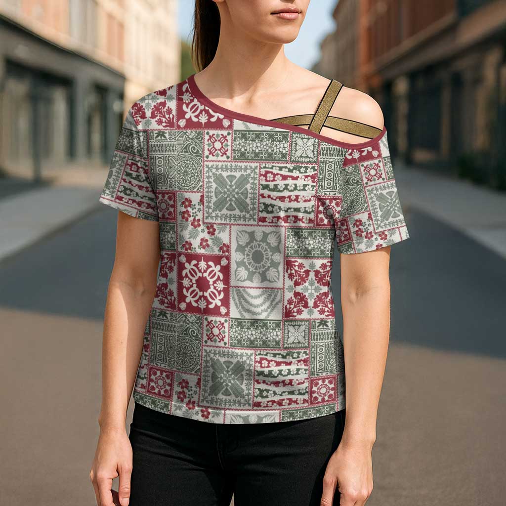 Mele Kalikimaka Hawaii Christmas Cross Shoulder Shirt Aloha Spirit with Hawaiian Quilt Pattern - Polynesian Pride