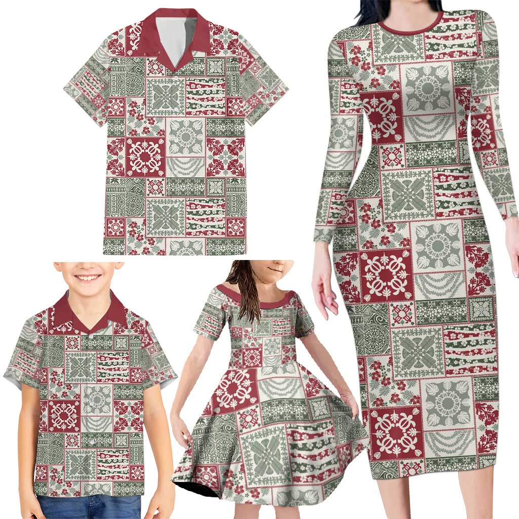 Mele Kalikimaka Hawaii Christmas Family Matching Long Sleeve Bodycon Dress and Hawaiian Shirt Aloha Spirit with Hawaiian Quilt Pattern LT9 - Polynesian Pride