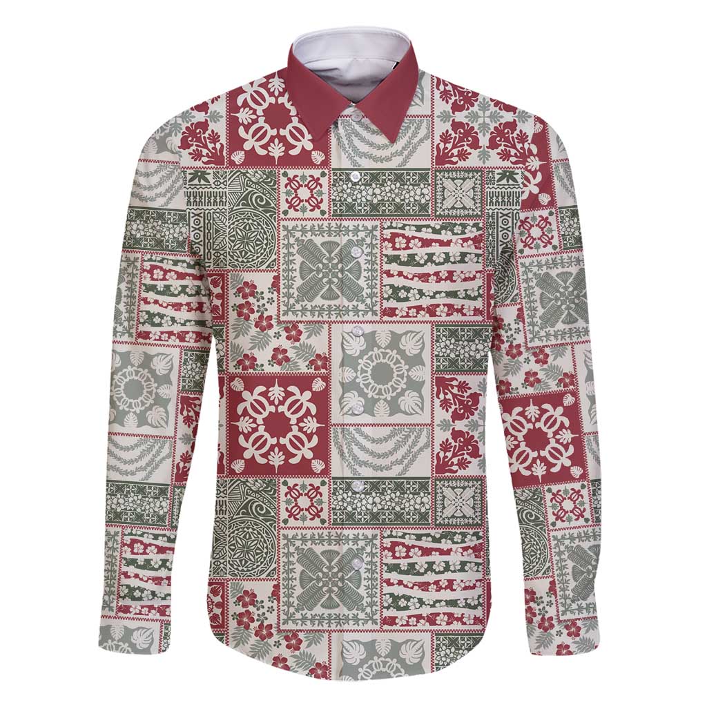Mele Kalikimaka Hawaii Christmas Family Matching Long Sleeve Bodycon Dress and Hawaiian Shirt Aloha Spirit with Hawaiian Quilt Pattern LT9 Dad's Shirt - Long Sleeve Beige - Polynesian Pride