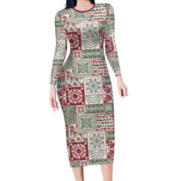 Mele Kalikimaka Hawaii Christmas Family Matching Long Sleeve Bodycon Dress and Hawaiian Shirt Aloha Spirit with Hawaiian Quilt Pattern LT9 Mom's Dress Beige - Polynesian Pride