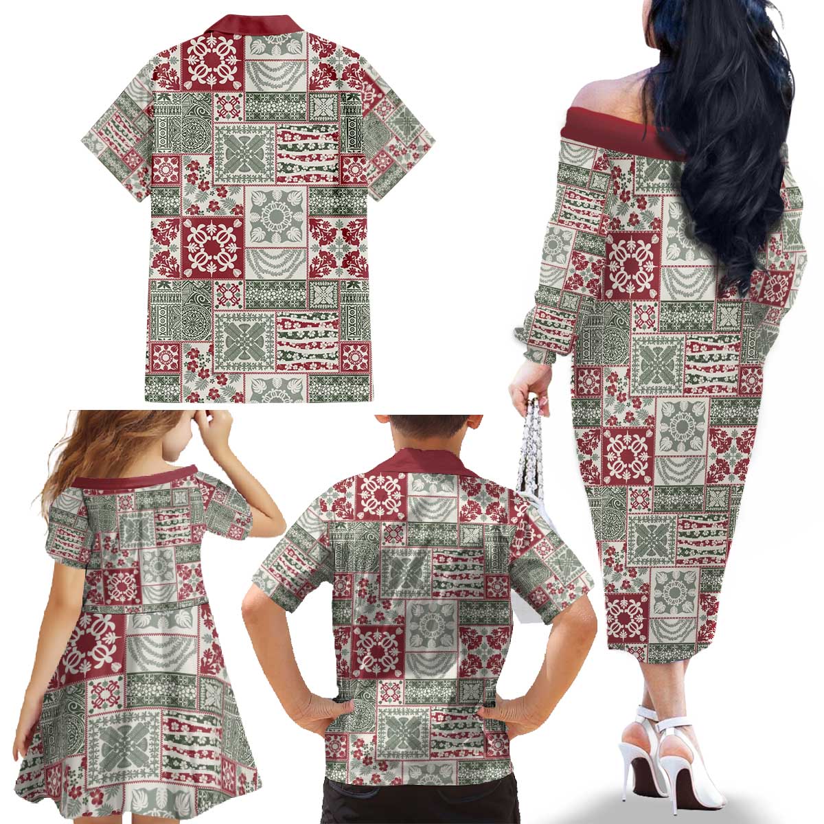 Mele Kalikimaka Hawaii Christmas Family Matching Off The Shoulder Long Sleeve Dress and Hawaiian Shirt Aloha Spirit with Hawaiian Quilt Pattern LT9 - Polynesian Pride