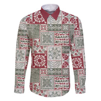 Mele Kalikimaka Hawaii Christmas Family Matching Off The Shoulder Long Sleeve Dress and Hawaiian Shirt Aloha Spirit with Hawaiian Quilt Pattern LT9 Dad's Shirt - Long Sleeve Beige - Polynesian Pride