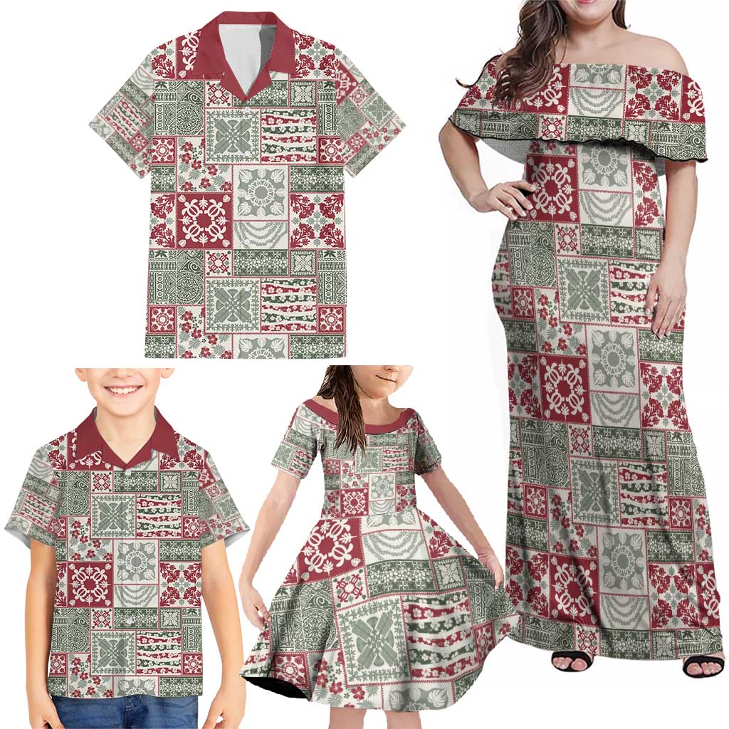 Mele Kalikimaka Hawaii Christmas Family Matching Off Shoulder Maxi Dress and Hawaiian Shirt Aloha Spirit with Hawaiian Quilt Pattern LT9 - Polynesian Pride