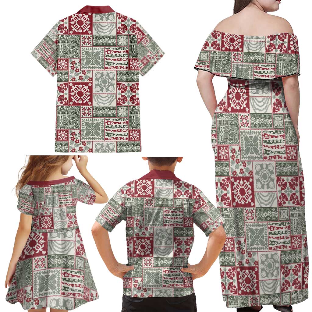 Mele Kalikimaka Hawaii Christmas Family Matching Off Shoulder Maxi Dress and Hawaiian Shirt Aloha Spirit with Hawaiian Quilt Pattern LT9 - Polynesian Pride