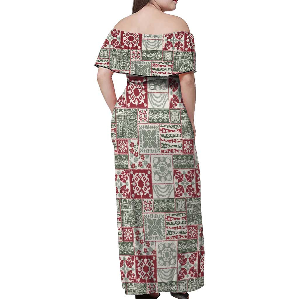 Mele Kalikimaka Hawaii Christmas Family Matching Off Shoulder Maxi Dress and Hawaiian Shirt Aloha Spirit with Hawaiian Quilt Pattern LT9 - Polynesian Pride