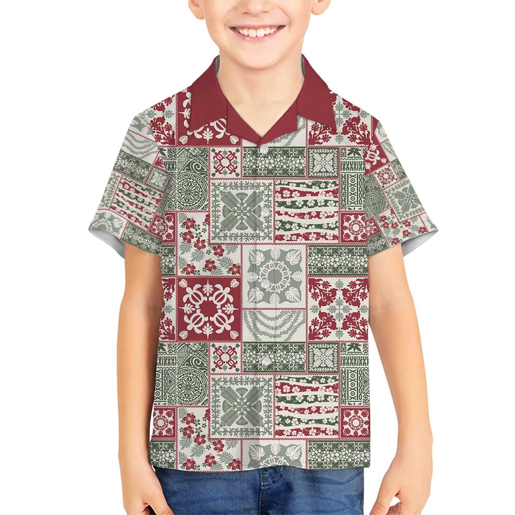 Mele Kalikimaka Hawaii Christmas Family Matching Off Shoulder Maxi Dress and Hawaiian Shirt Aloha Spirit with Hawaiian Quilt Pattern LT9 Son's Shirt Beige - Polynesian Pride