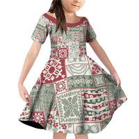 Mele Kalikimaka Hawaii Christmas Family Matching Off Shoulder Short Dress and Hawaiian Shirt Aloha Spirit with Hawaiian Quilt Pattern LT9 Daughter's Dress Beige - Polynesian Pride