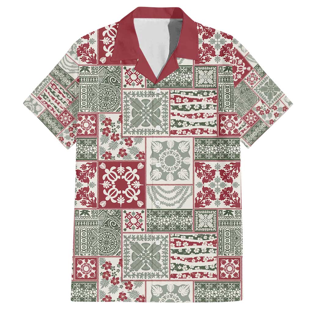 Mele Kalikimaka Hawaii Christmas Family Matching Off Shoulder Short Dress and Hawaiian Shirt Aloha Spirit with Hawaiian Quilt Pattern LT9 Dad's Shirt - Short Sleeve Beige - Polynesian Pride