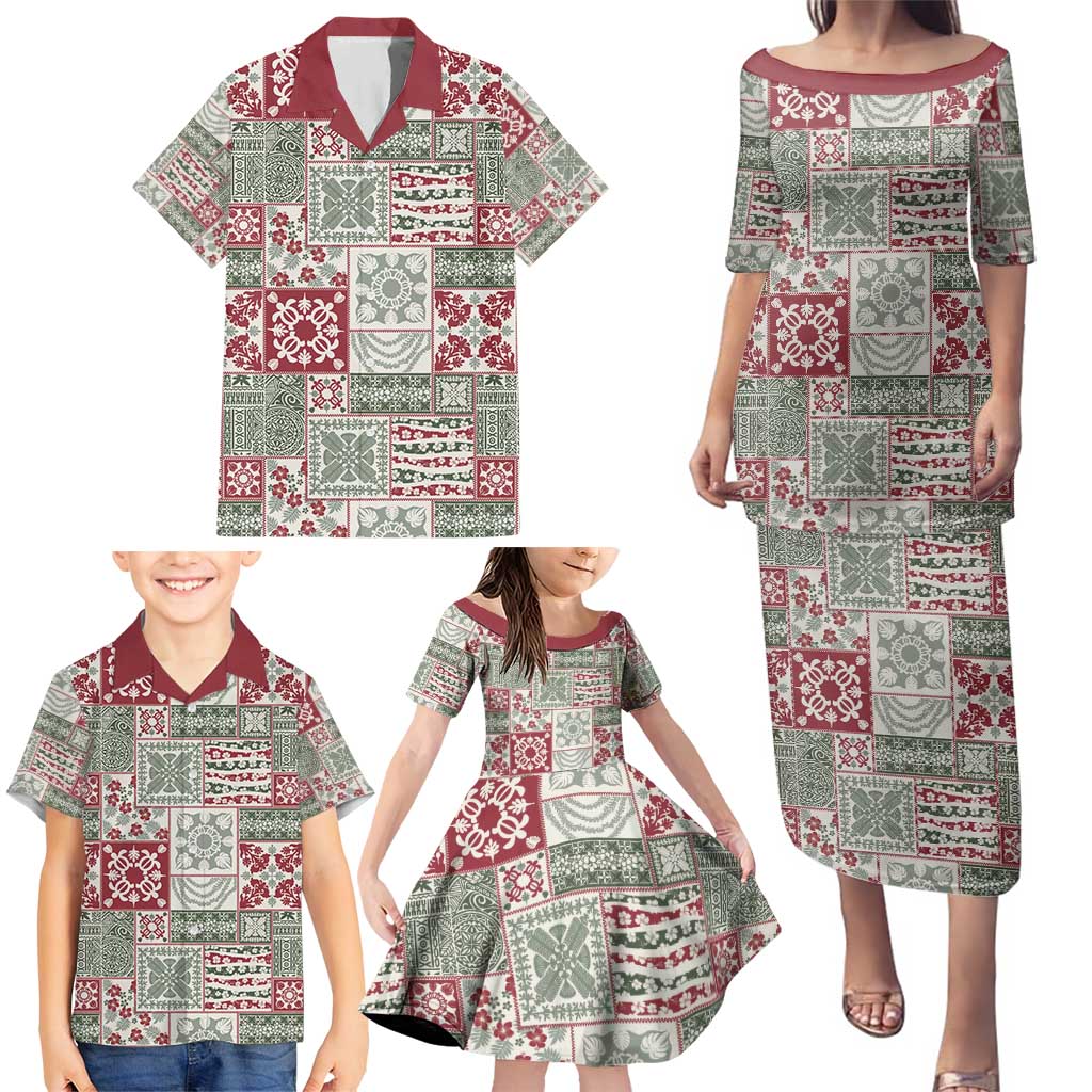 Mele Kalikimaka Hawaii Christmas Family Matching Puletasi and Hawaiian Shirt Aloha Spirit with Hawaiian Quilt Pattern LT9 - Polynesian Pride