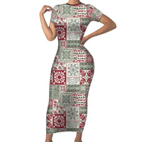 Mele Kalikimaka Hawaii Christmas Family Matching Short Sleeve Bodycon Dress and Hawaiian Shirt Aloha Spirit with Hawaiian Quilt Pattern LT9 Mom's Dress Beige - Polynesian Pride
