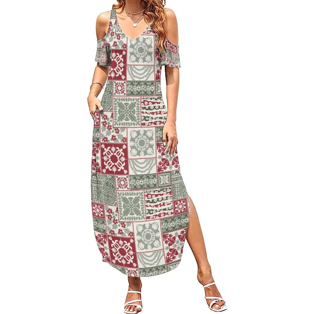 Mele Kalikimaka Hawaii Christmas Family Matching Summer Maxi Dress and Hawaiian Shirt Aloha Spirit with Hawaiian Quilt Pattern LT9 Mom's Dress Beige - Polynesian Pride