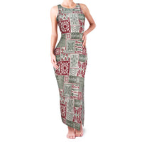 Mele Kalikimaka Hawaii Christmas Family Matching Tank Maxi Dress and Hawaiian Shirt Aloha Spirit with Hawaiian Quilt Pattern LT9 Mom's Dress Beige - Polynesian Pride
