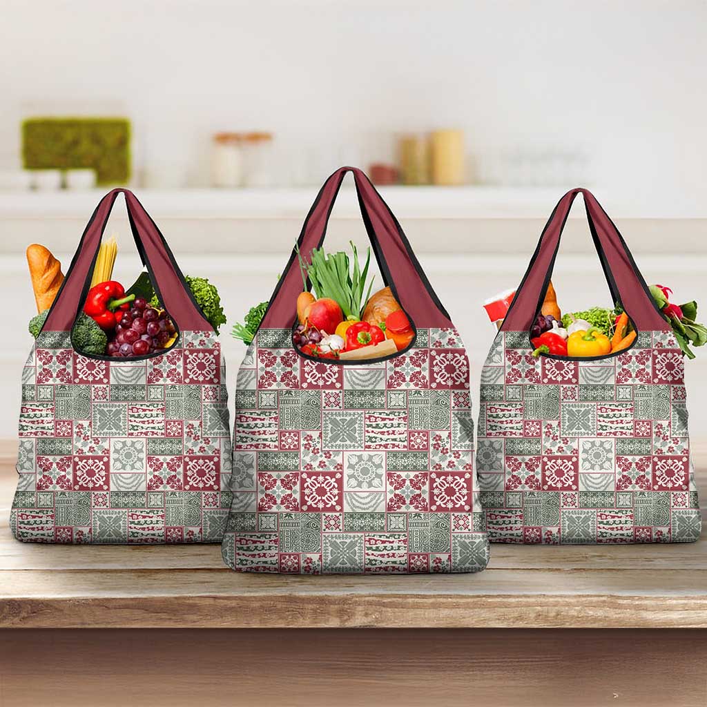 Mele Kalikimaka Hawaii Christmas Grocery Bag Aloha Spirit with Hawaiian Quilt Pattern - Polynesian Pride