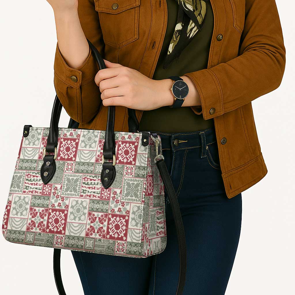 Mele Kalikimaka Hawaii Christmas Leather Bag Aloha Spirit with Hawaiian Quilt Pattern - Polynesian Pride