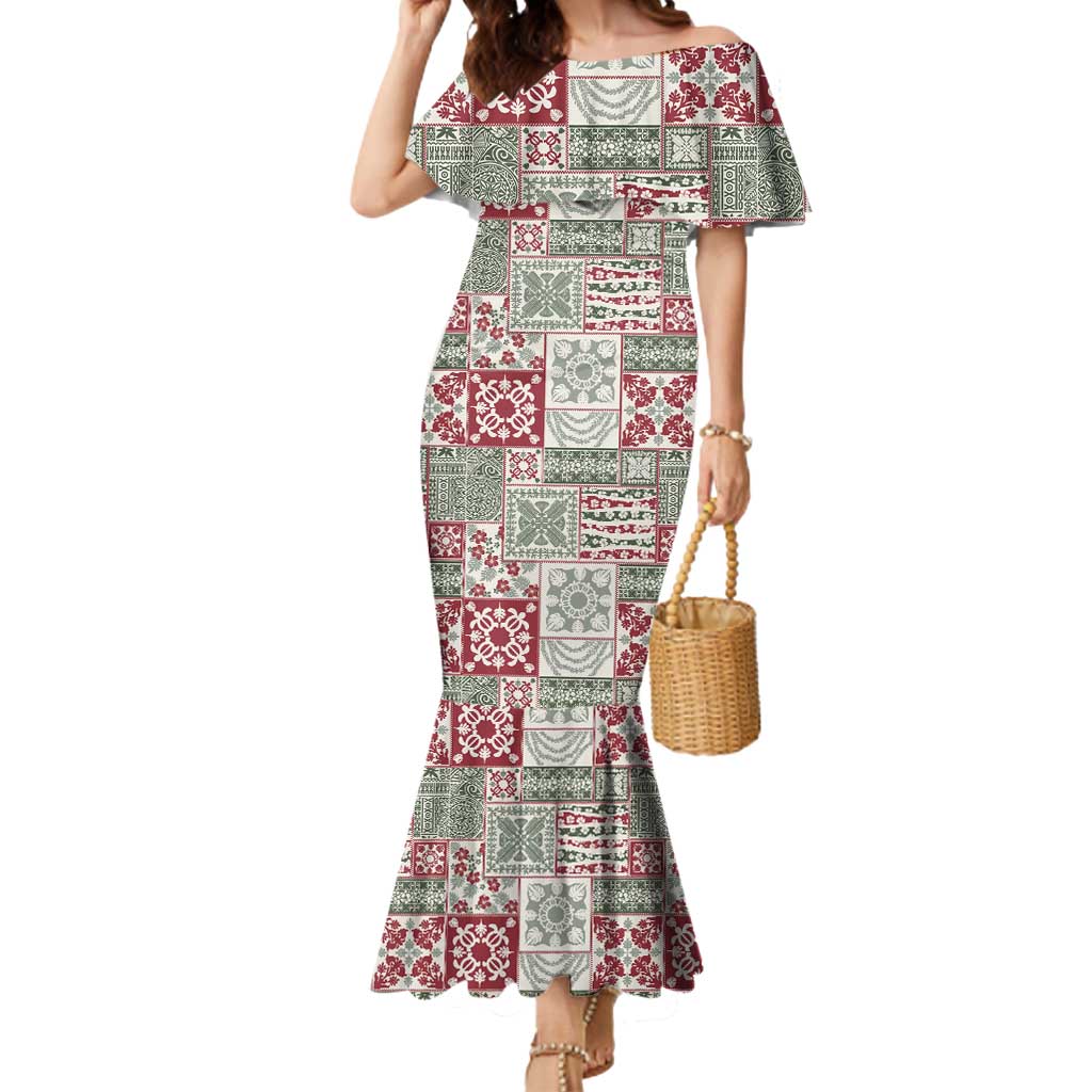 Mele Kalikimaka Hawaii Christmas Mermaid Dress Aloha Spirit with Hawaiian Quilt Pattern - Polynesian Pride
