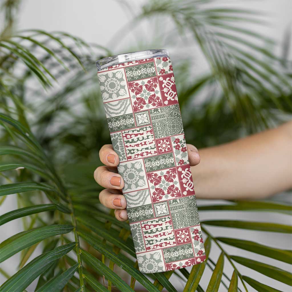 Mele Kalikimaka Hawaii Christmas Skinny Tumbler Aloha Spirit with Hawaiian Quilt Pattern - Polynesian Pride