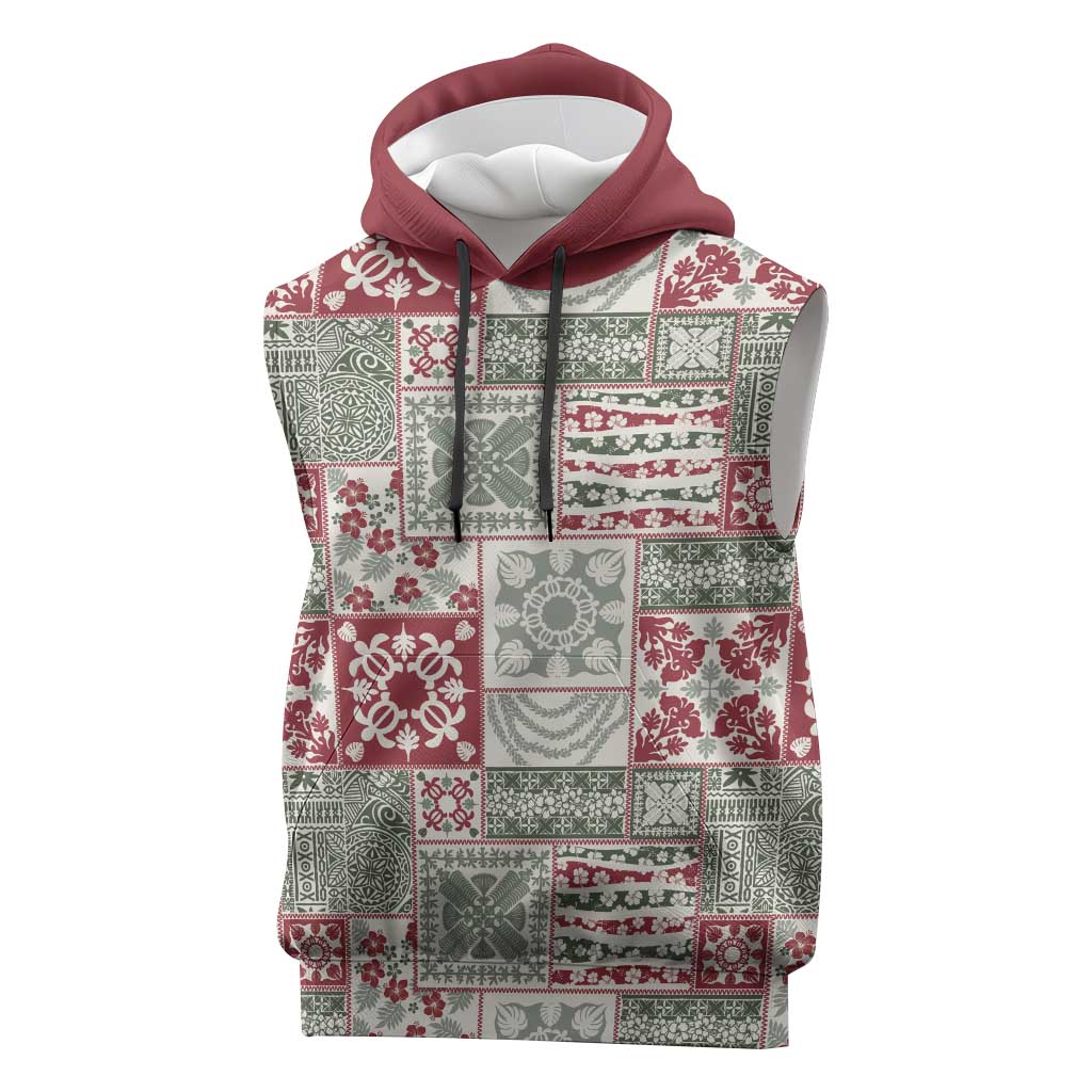 Mele Kalikimaka Hawaii Christmas Sleeveless Hoodie Aloha Spirit with Hawaiian Quilt Pattern - Polynesian Pride