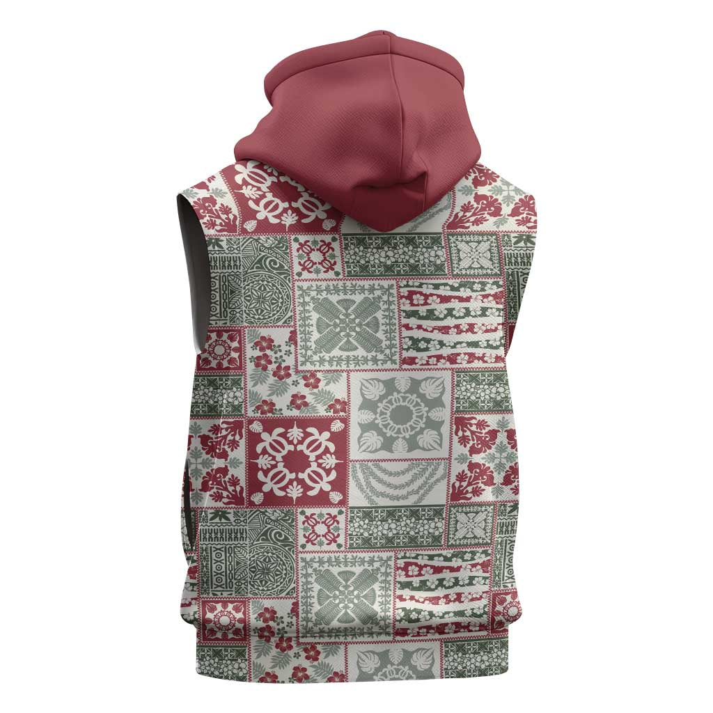 Mele Kalikimaka Hawaii Christmas Sleeveless Hoodie Aloha Spirit with Hawaiian Quilt Pattern - Polynesian Pride
