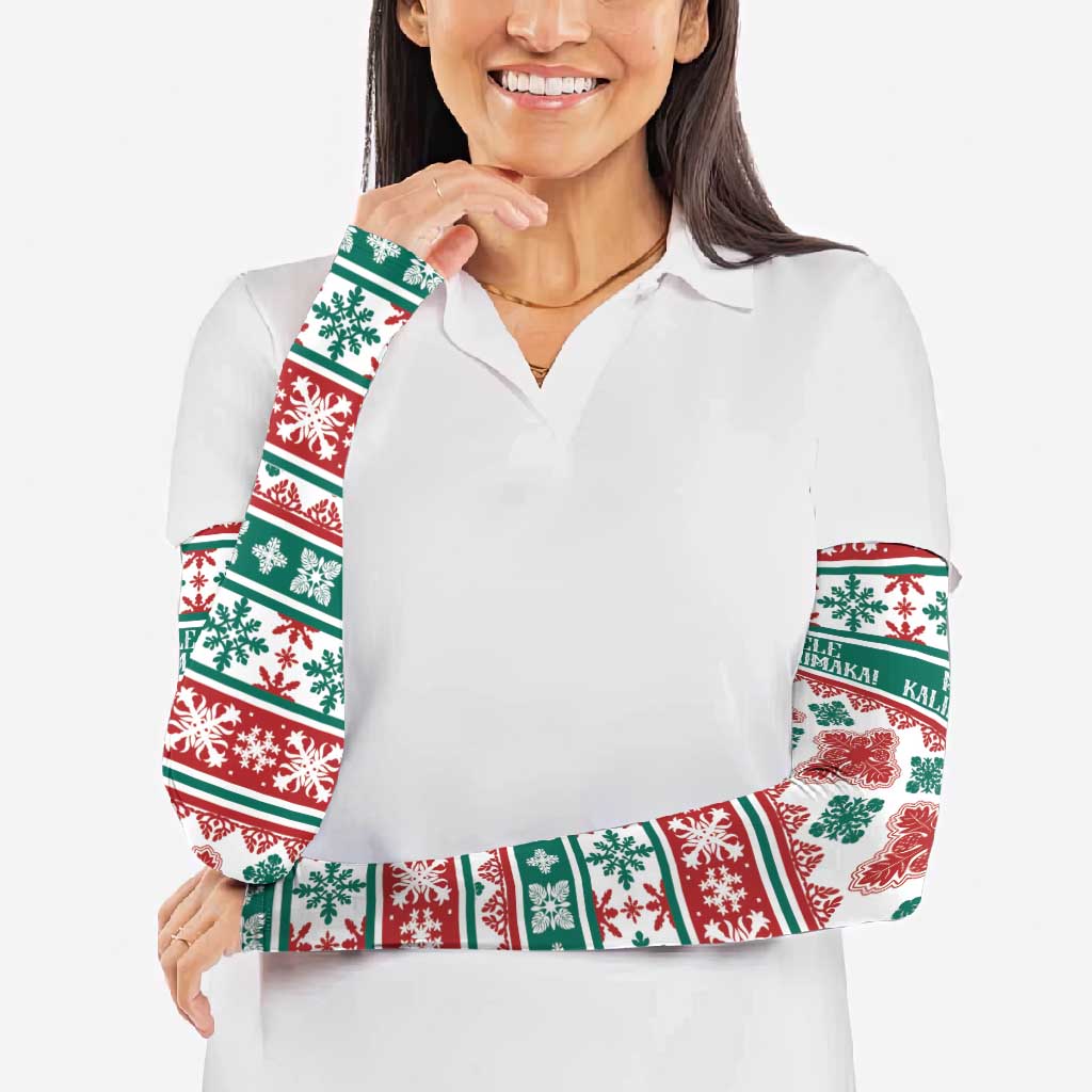 Mele Kalikimaka Hawaii Christmas Arm Sleeves Hawaiian Quilt Pattern Style - Polynesian Pride