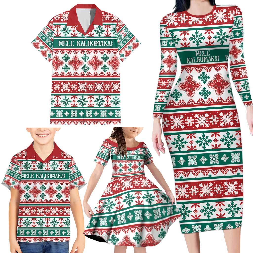 Mele Kalikimaka Hawaii Christmas Family Matching Long Sleeve Bodycon Dress and Hawaiian Shirt Hawaiian Quilt Pattern Style LT9 - Polynesian Pride