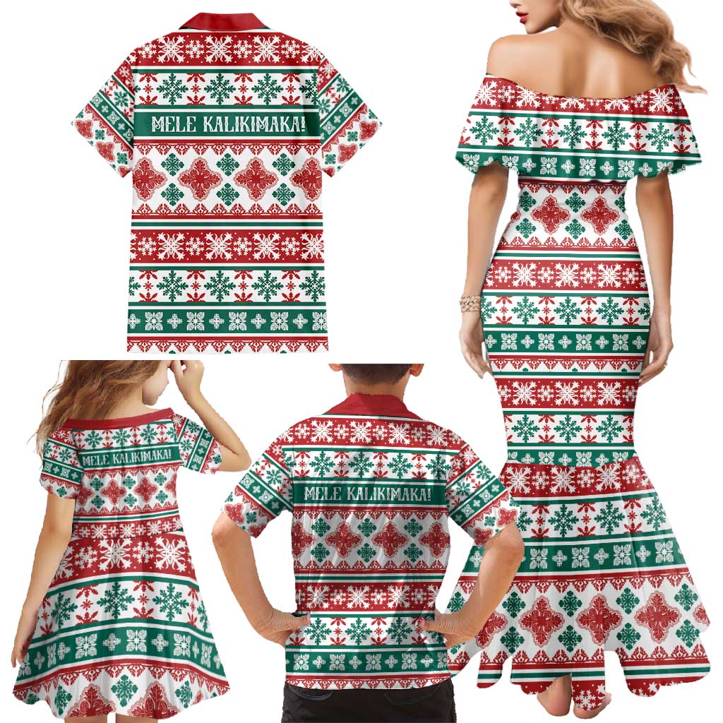 Mele Kalikimaka Hawaii Christmas Family Matching Mermaid Dress and Hawaiian Shirt Hawaiian Quilt Pattern Style LT9 - Polynesian Pride