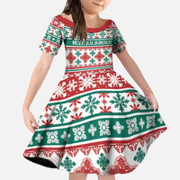 Mele Kalikimaka Hawaii Christmas Family Matching Off Shoulder Maxi Dress and Hawaiian Shirt Hawaiian Quilt Pattern Style LT9 Daughter's Dress Beige - Polynesian Pride