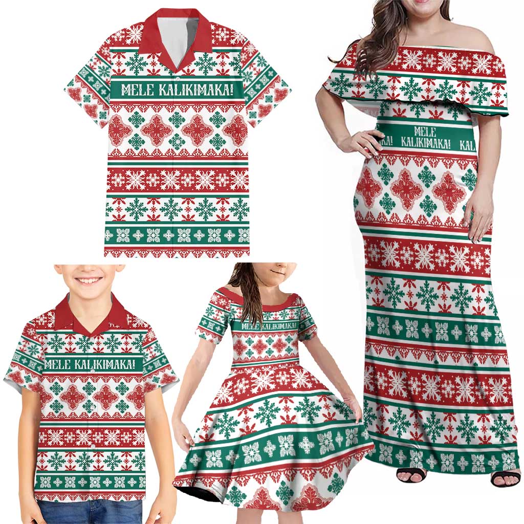 Mele Kalikimaka Hawaii Christmas Family Matching Off Shoulder Maxi Dress and Hawaiian Shirt Hawaiian Quilt Pattern Style LT9 - Polynesian Pride