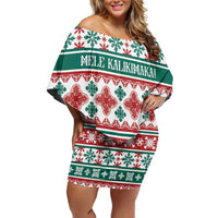 Mele Kalikimaka Hawaii Christmas Family Matching Off Shoulder Short Dress and Hawaiian Shirt Hawaiian Quilt Pattern Style LT9 Mom's Dress Beige - Polynesian Pride